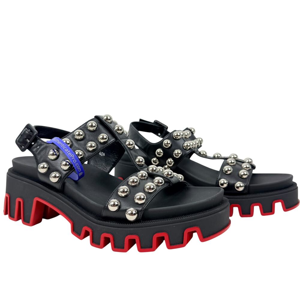 Christian Louboutin Duniclou Studded Leather Platform Sandals Black Size 40.5 - Picture 2 of 9